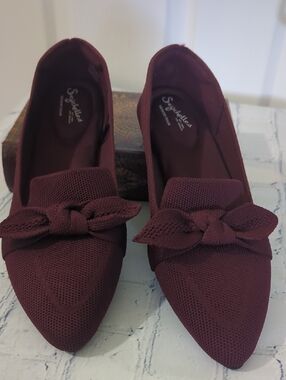 NWOB Seychelles Sable Wine Knit Bow Pointed Toe Flats Size 7.5